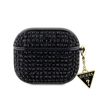 Apple Airpods 3rd Generation Case Guess Original Licensed Glitter Stone Coated Triangle Logo Ornament Chain Cover Black