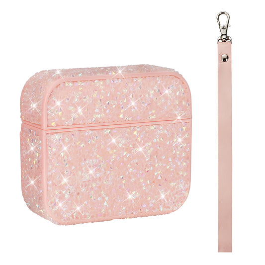 Apple Airpods 3. Nesil Zore Airbag 45 Bilek Askı Aparatlı Simli Şeffaf Kılıf Pembe