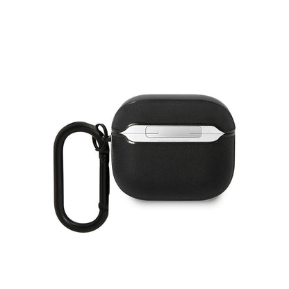 Apple Airpods 3.Nesil Kılıf BMW Orjinal Lisanslı PU Deri Mavi Beyaz Çizgili Metal Logolu Kapak Siyah