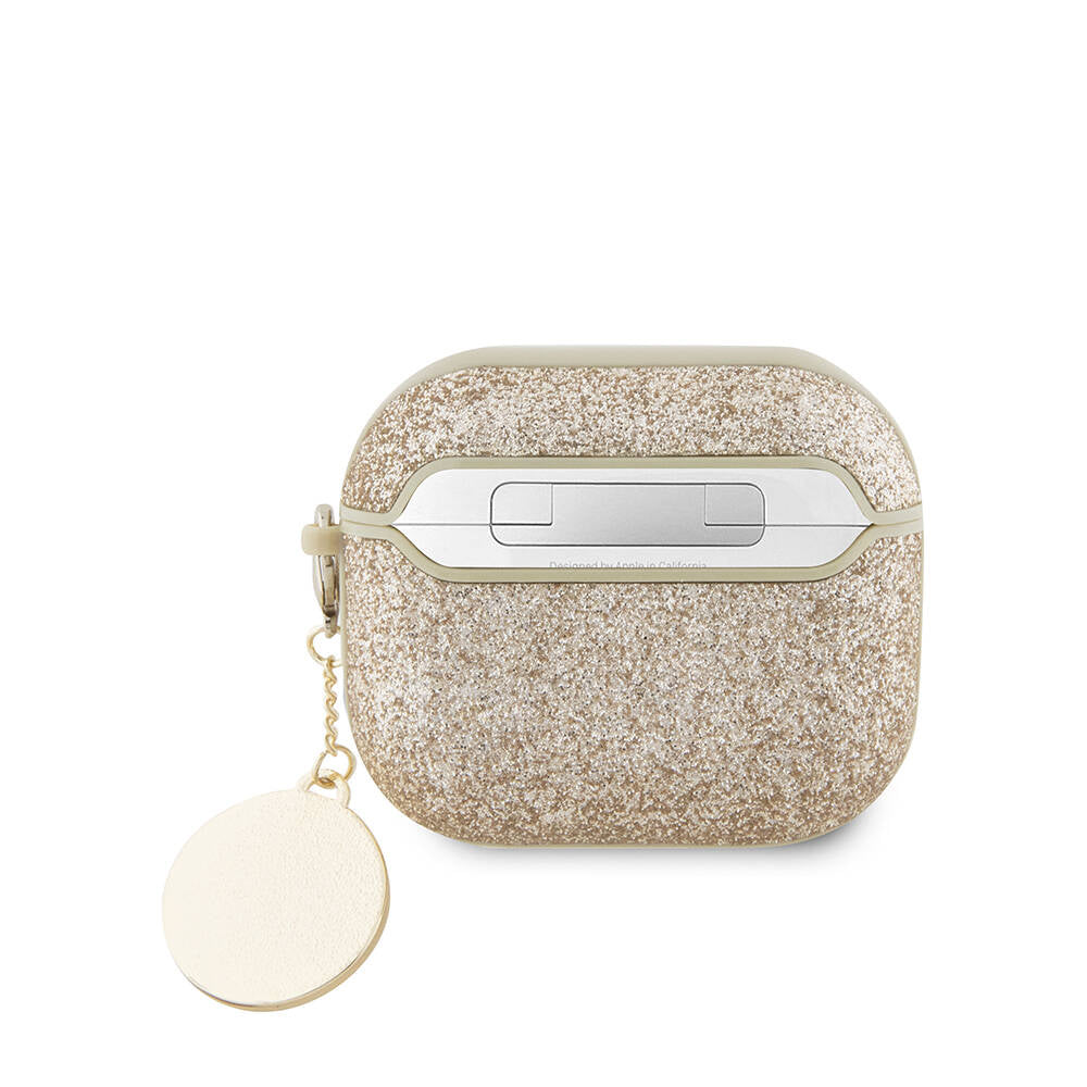 Apple Airpods 3rd Generation Case Guess Original Licensed PU Leather Blue White Striped Metal Logo Cover Gold