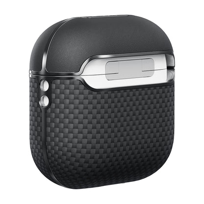 Apple Airpods 4 Kılıf 1500D Aramid Fiber Pitaka Ultra-Slim Classic Serisi Black-Grey Twill Kapak Siyah-Gri