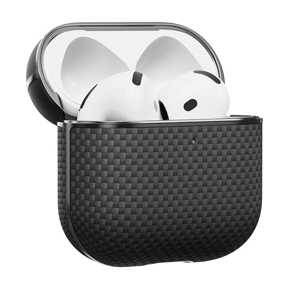 Apple Airpods 4 Kılıf 1500D Aramid Fiber Pitaka Ultra-Slim Classic Serisi Black-Grey Twill Kapak Siyah-Gri