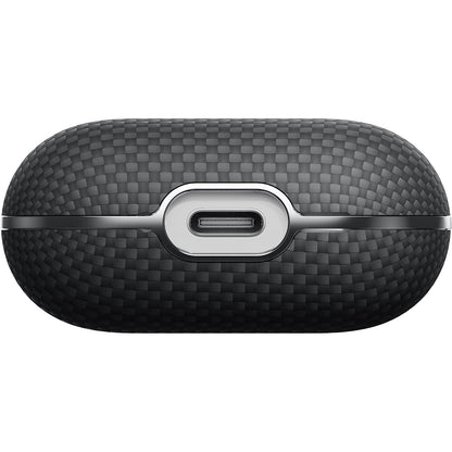 Apple Airpods 4 Kılıf 1500D Aramid Fiber Pitaka Ultra-Slim Classic Serisi Black-Grey Twill Kapak Siyah-Gri