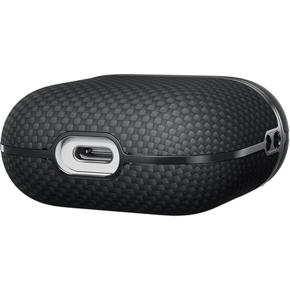 Apple Airpods 4 Kılıf 1500D Aramid Fiber Pitaka Ultra-Slim Classic Serisi Black-Grey Twill Kapak Siyah-Gri