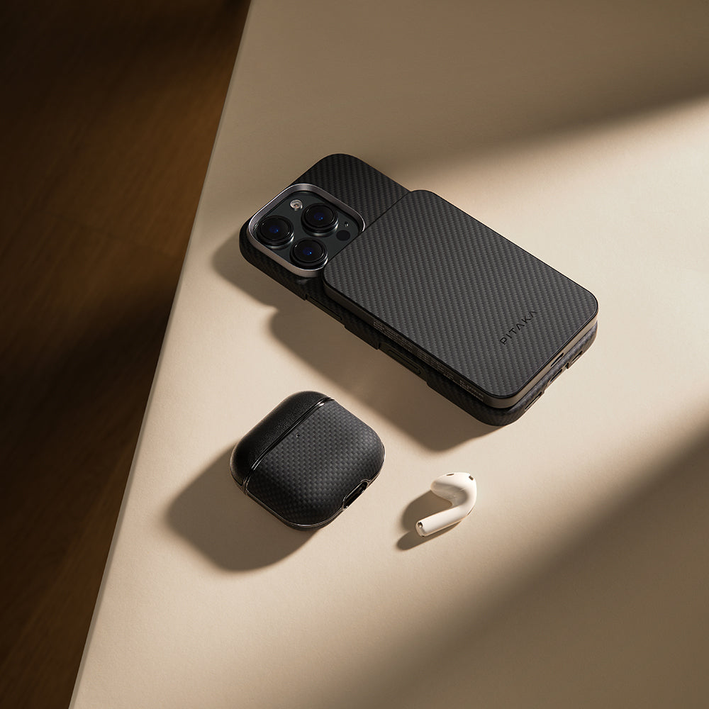 Apple Airpods 4 Case 1500D Aramid Fiber Pitaka Ultra-Slim Classic Series Black-Grey Twill Cover Black-Grey 