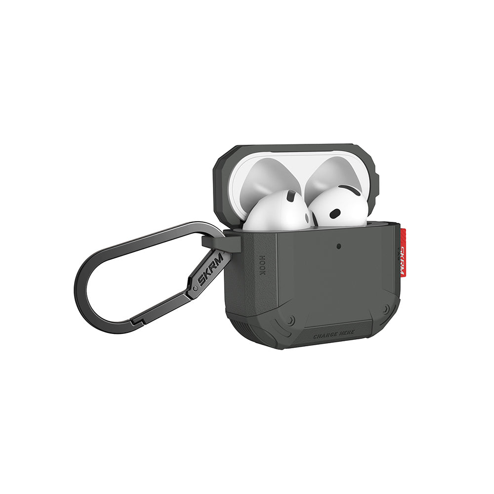 Apple Airpods 4 Kılıf Airbagli Yivli Köşe Tasarımlı 360 Derece Tam Koruma Skinarma Mecha CE Kılıf Beyaz