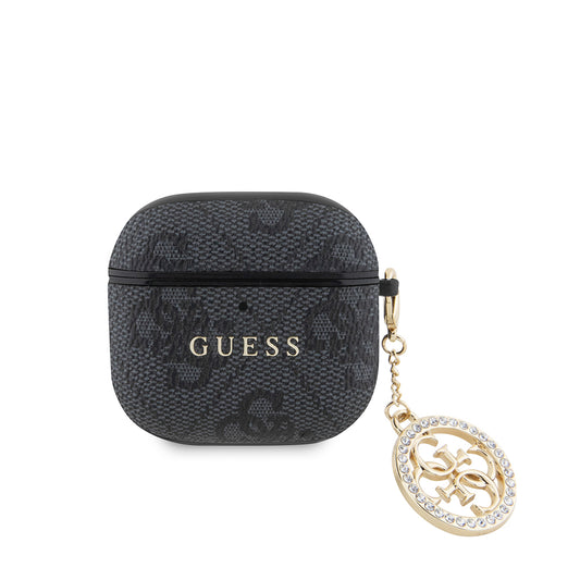 Apple Airpods 4 Case Guess Original Licensed 4G Patterned Stone 4G Ornamental Chain Cover Black