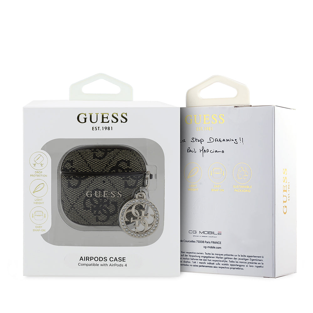 Apple Airpods 4 Case Guess Original Licensed 4G Patterned Stone 4G Ornamental Chain Cover Brown