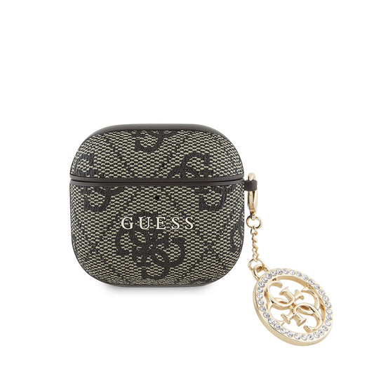 Apple Airpods 4 Case Guess Original Licensed 4G Patterned Stone 4G Ornamental Chain Cover Brown