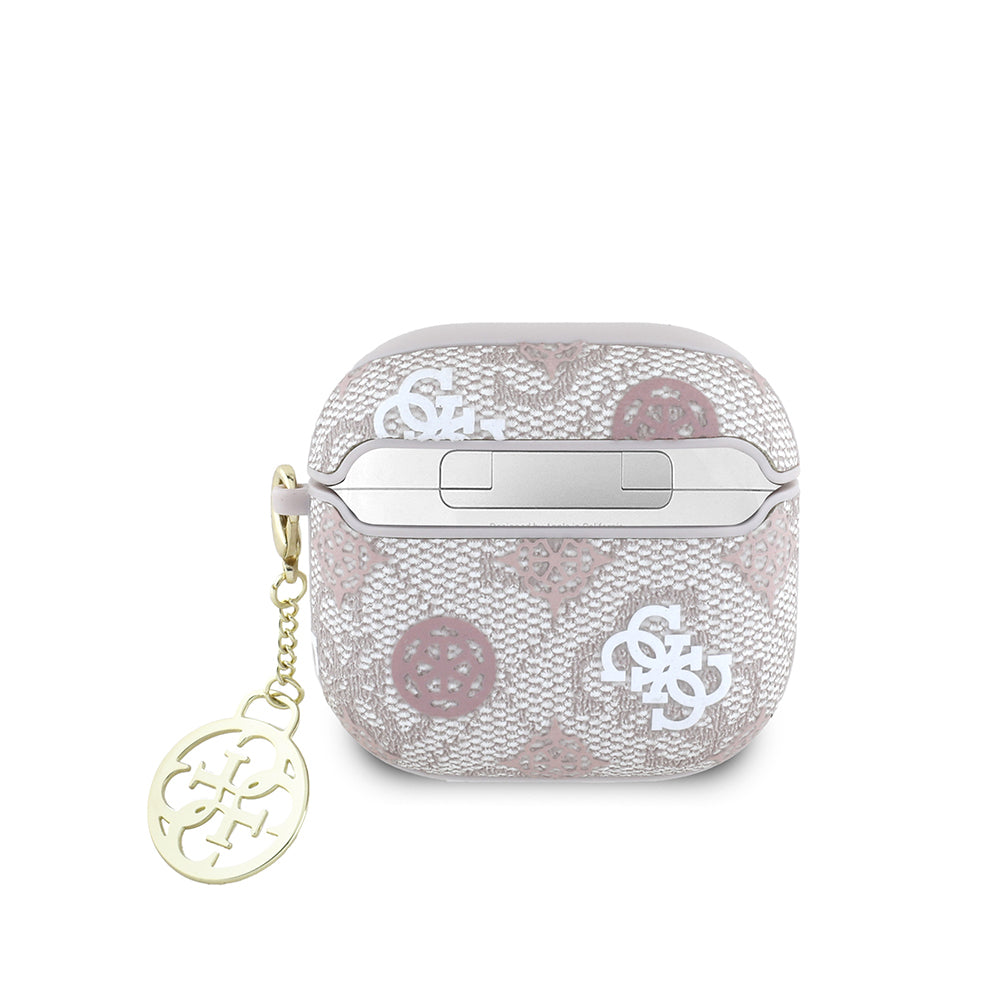 Apple Airpods 4 Case Guess Original Licensed 4G Patterned Text Logo Peony Cover Pink