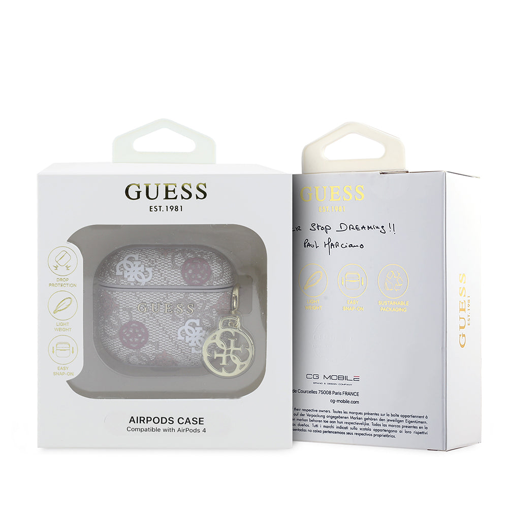 Apple Airpods 4 Case Guess Original Licensed 4G Patterned Text Logo Peony Cover Pink