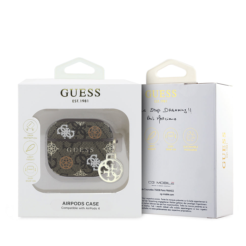 Apple Airpods 4 Case Guess Original Licensed 4G Patterned Text Logo Peony Cover Brown
