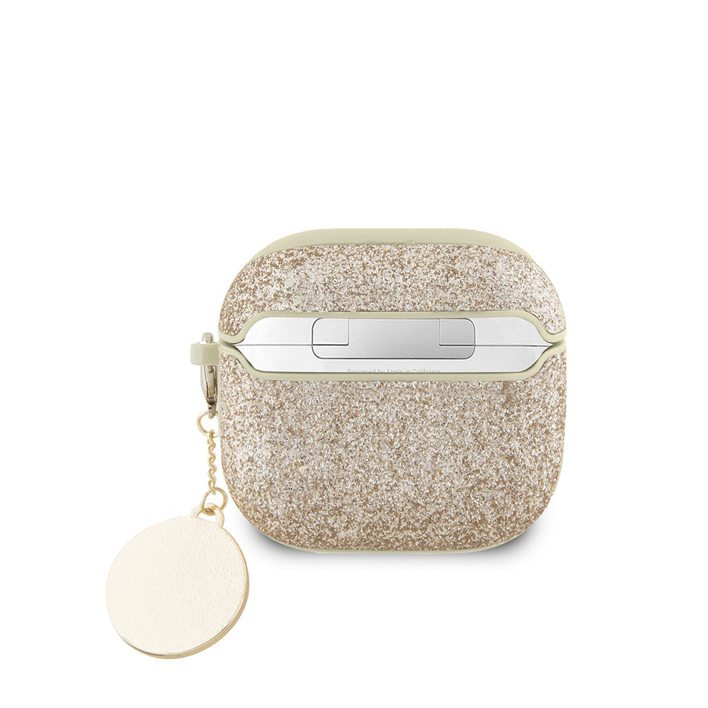 Apple Airpods 4 Case Guess Original Licensed Glitter Diamond Heart Ornament Chain Cover Gold