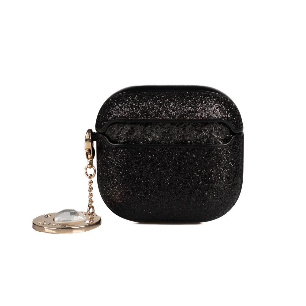 Apple Airpods 4 Case Guess Original Licensed Glitter Diamond Heart Ornament Chain Cover Black