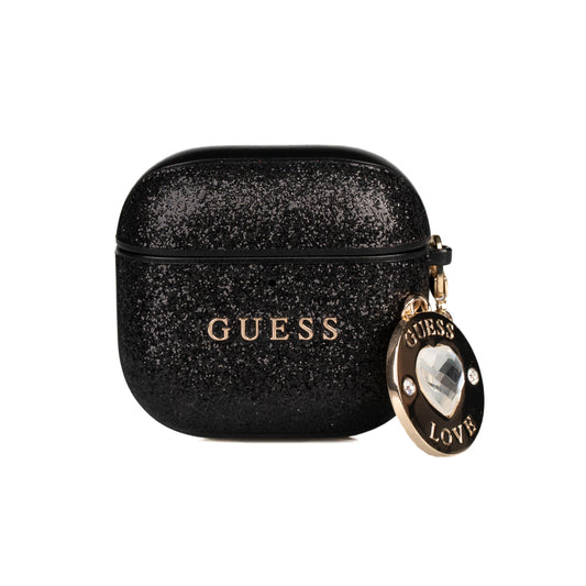 Apple Airpods 4 Case Guess Original Licensed Glitter Diamond Heart Ornament Chain Cover Black