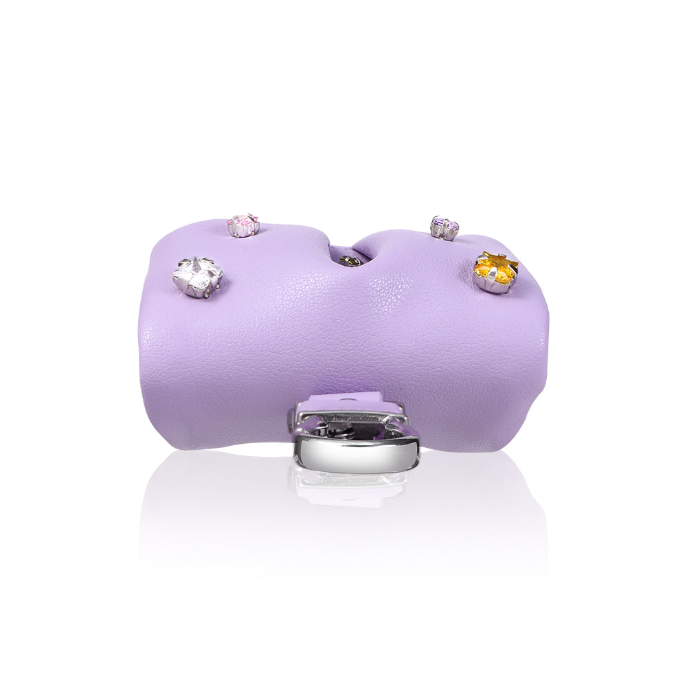 Apple Airpods 4 Kılıf PU Deri Çanta Tasarımlı Taşlı Pynana Sugar Cube Serisi Kapak Mor