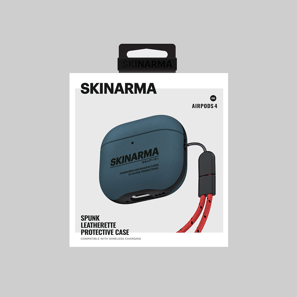 Apple Airpods 4 Kılıf Skinarma PU Deri Tasarım Spunk Kılıf Mavi