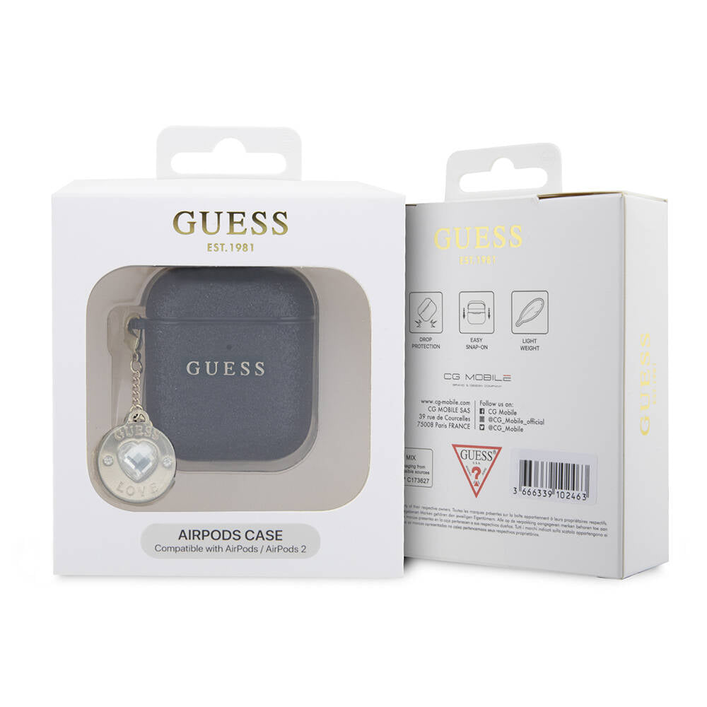 Apple Airpods Case Guess Original Licensed Glitter Diamond Heart Ornament Chain Cover Gold