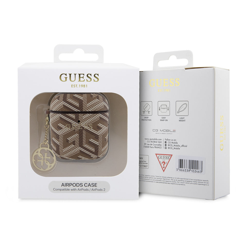 Apple Airpods Case Guess Original Licensed G Cube Patterned 4G Ornamental Chain Cover Brown