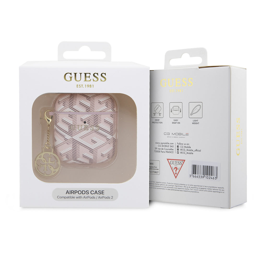 Apple Airpods Case Guess Original Licensed G Cube Patterned 4G Ornamental Chain Cover Pink
