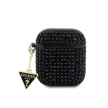 Apple Airpods Case Guess Original Licensed Glitter Stone Coated Triangle Logo Ornament Chain Cover Khaki