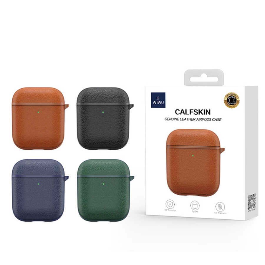 Apple Airpods Case Wiwu Calfskin Case Navy Blue 