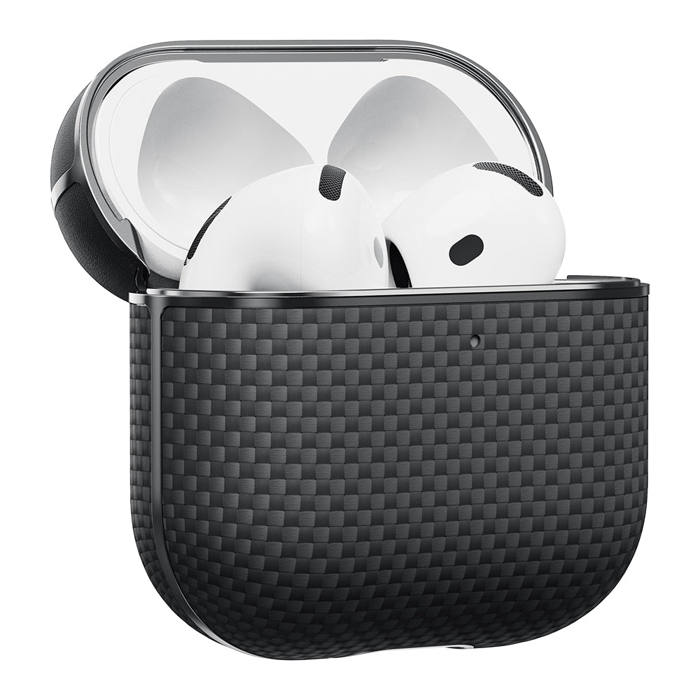 Apple Airpods Pro 2 Kılıf 1500D Aramid Fiber Pitaka Ultra-Slim Classic Serisi Black-Grey Twill Kapak Siyah-Gri