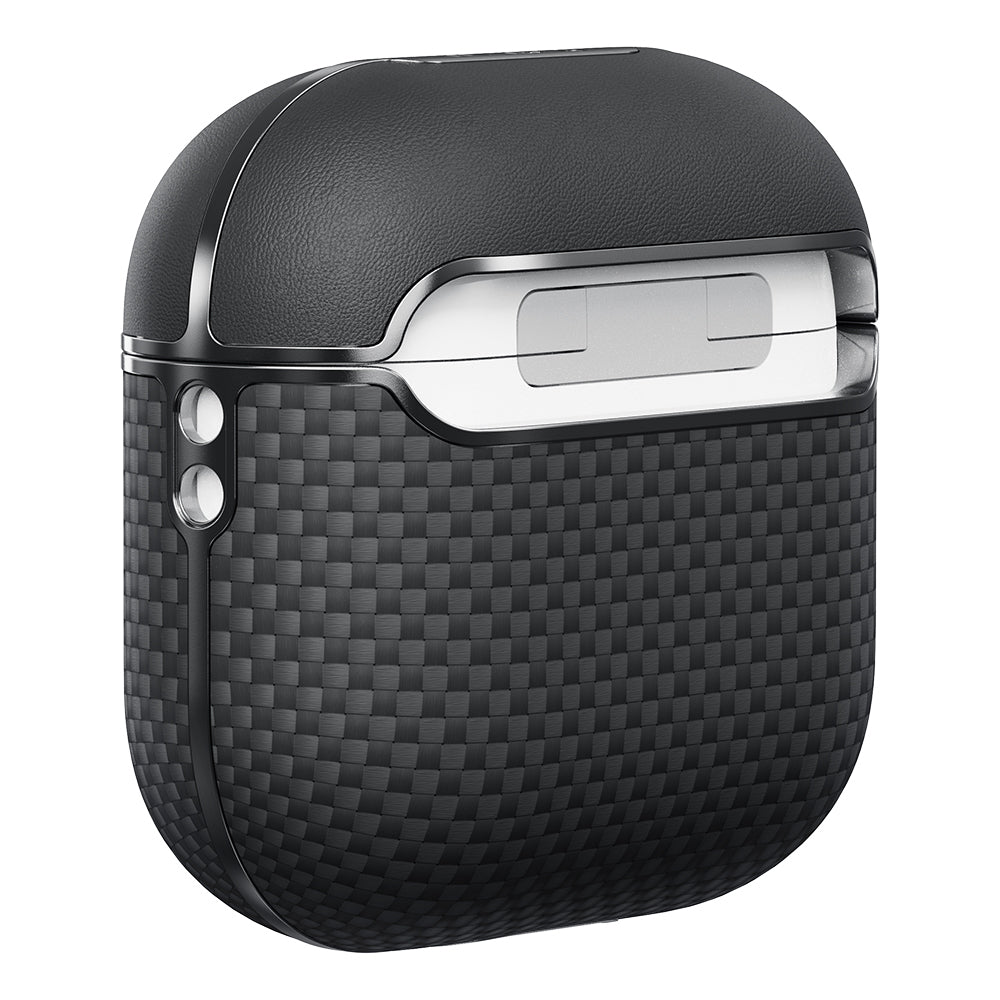 Apple Airpods Pro 2 Kılıf 1500D Aramid Fiber Pitaka Ultra-Slim Classic Serisi Black-Grey Twill Kapak Siyah-Gri