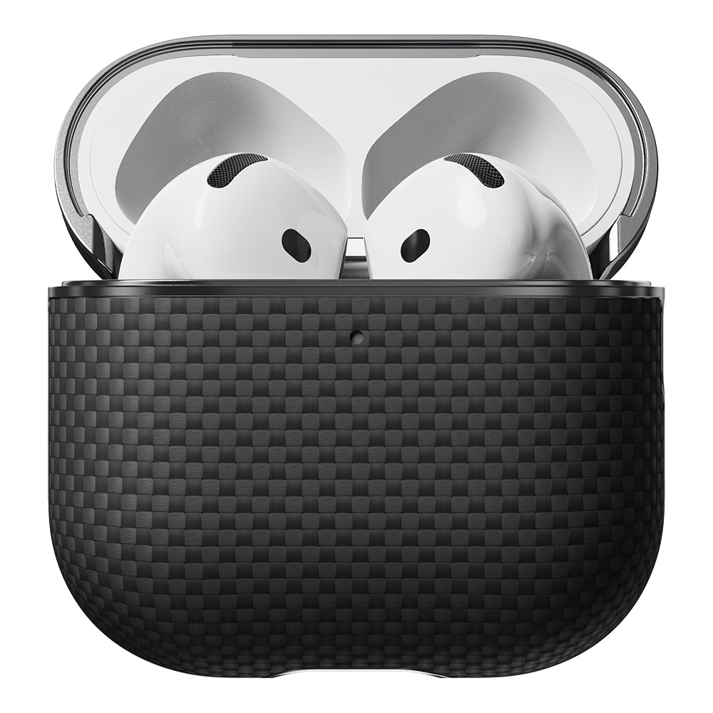 Apple Airpods Pro 2 Kılıf 1500D Aramid Fiber Pitaka Ultra-Slim Classic Serisi Black-Grey Twill Kapak Siyah-Gri