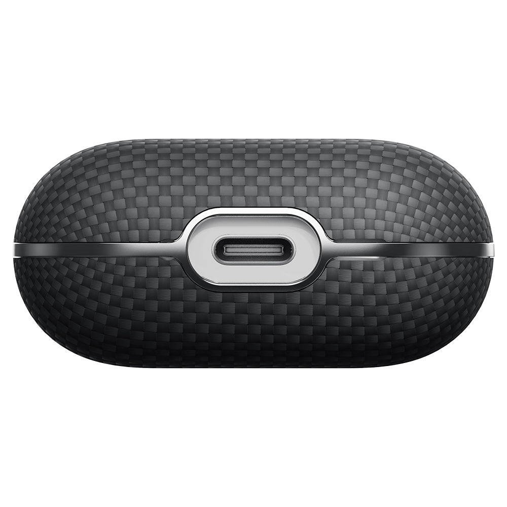Apple Airpods Pro 2 Kılıf 1500D Aramid Fiber Pitaka Ultra-Slim Classic Serisi Black-Grey Twill Kapak Siyah-Gri