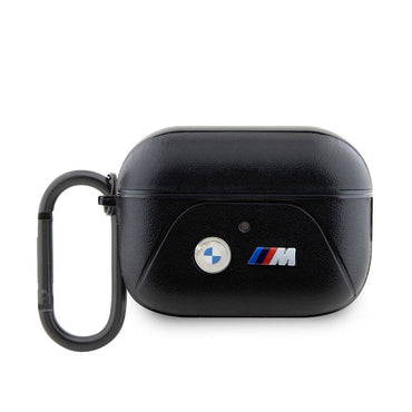 Apple Airpods Pro 2 Kılıf BMW Orjinal Lisanslı PU Deri Tasarımlı 3 Renk Çizgili Çift Metal Logolu Kapak Siyah