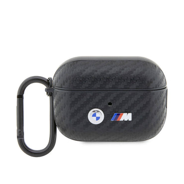 Apple Airpods Pro 2 Kılıf BMW Orjinal Lisanslı PU Karbon Fiber Tasarımlı Çift Metal Logolu Kapak Siyah