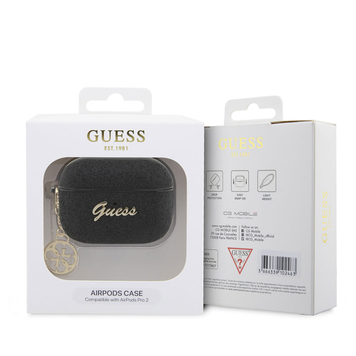 Apple Airpods Pro 2 Case GUESS Glitter 4G Charm Cover Black