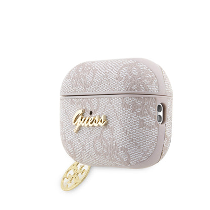 Apple Airpods Pro 2 Kılıf Guess Orjinal Lisanslı 4G Desenli Metal Script Logolu 4G Charm PU Deri Kapak Kahverengi