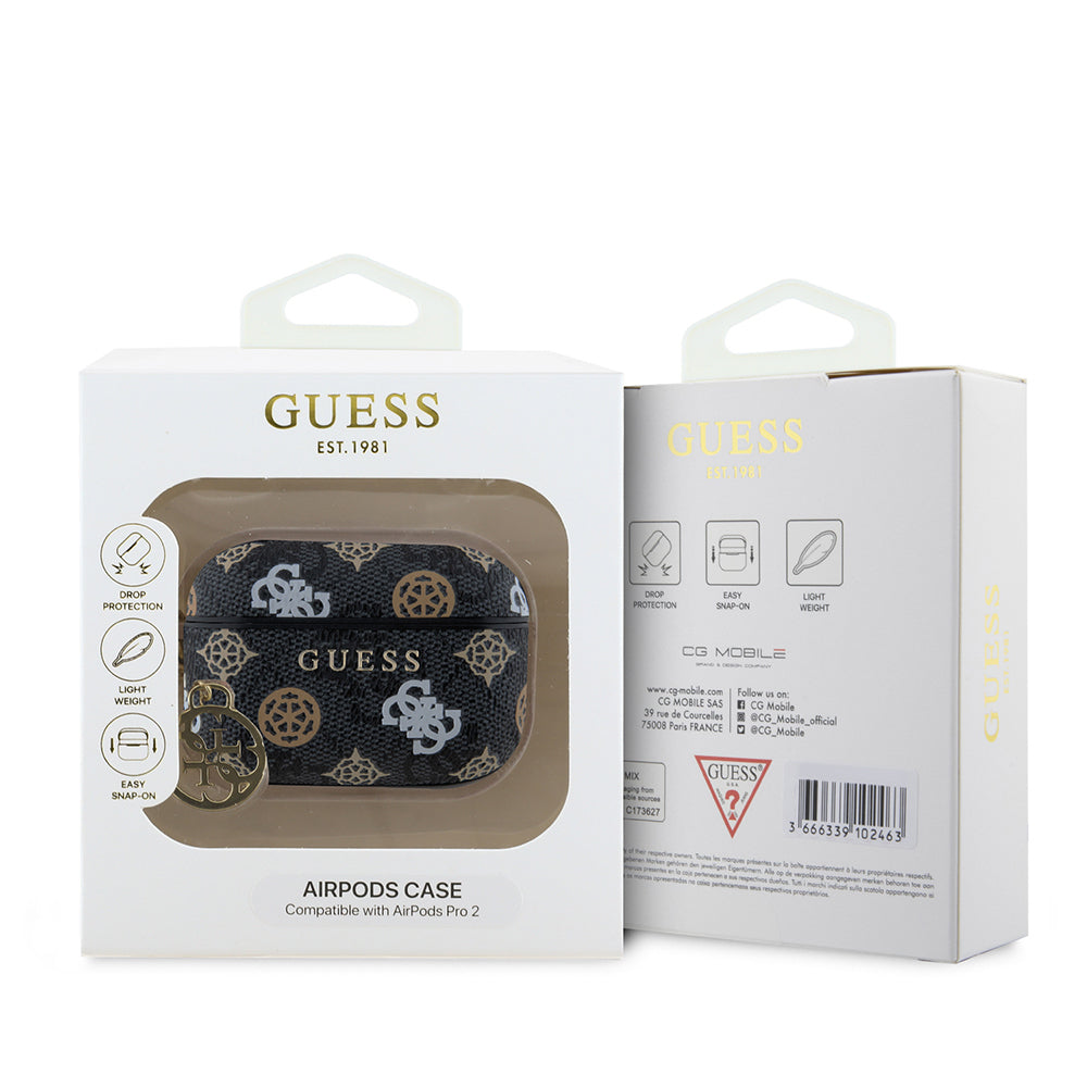 Apple Airpods Pro 2 Case Guess Original Licensed 4G Patterned Text Logo Peony Cover Black