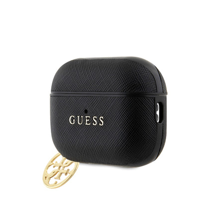 Apple Airpods Pro 2 Kılıf Guess Orjinal Lisanslı Dokulu 4G Yuvarlak Süs Zincirli Saffiano Kılıf Pembe