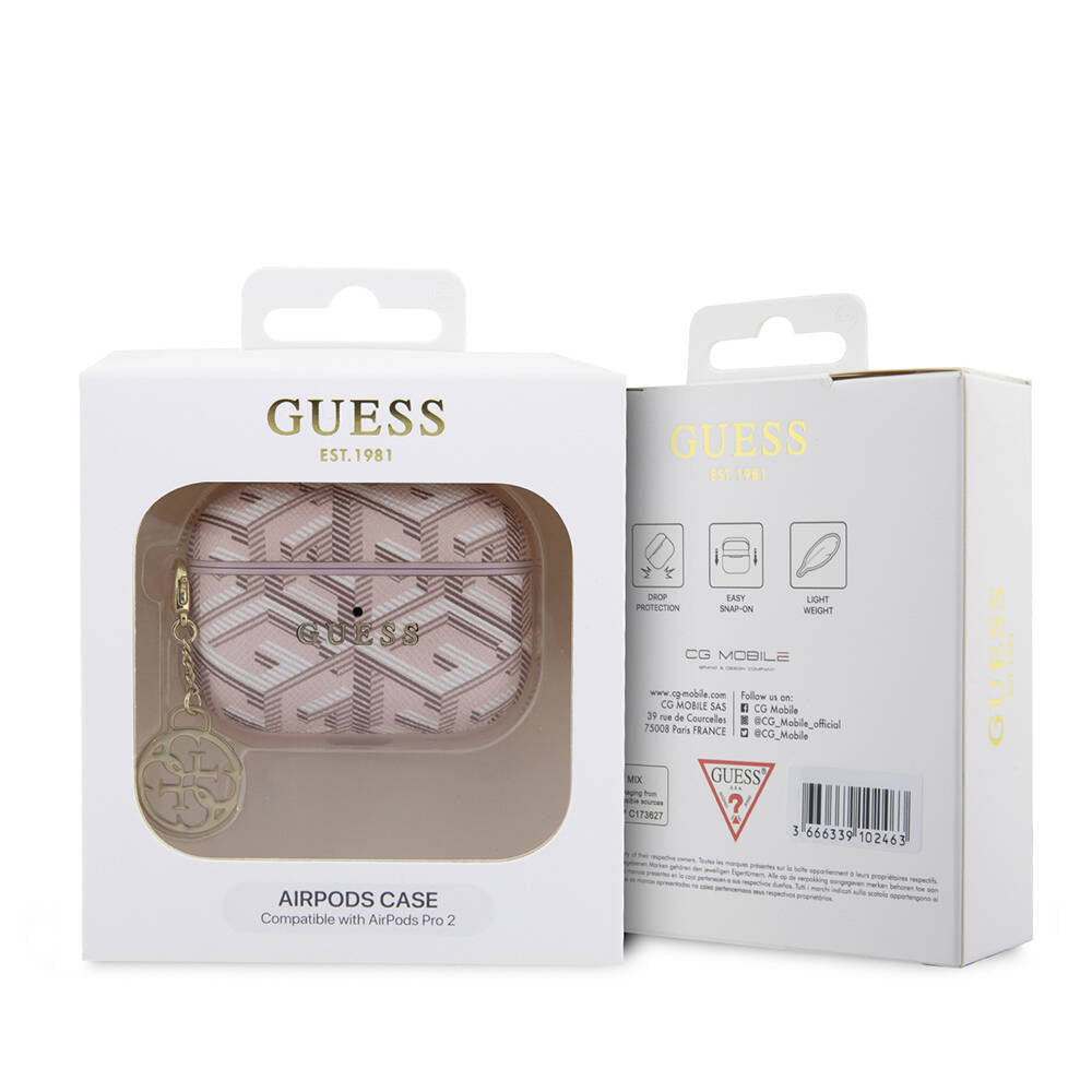 Apple Airpods Pro 2 Case Guess Original Licensed G Cube Patterned 4G Ornamental Chain Cover Pink
