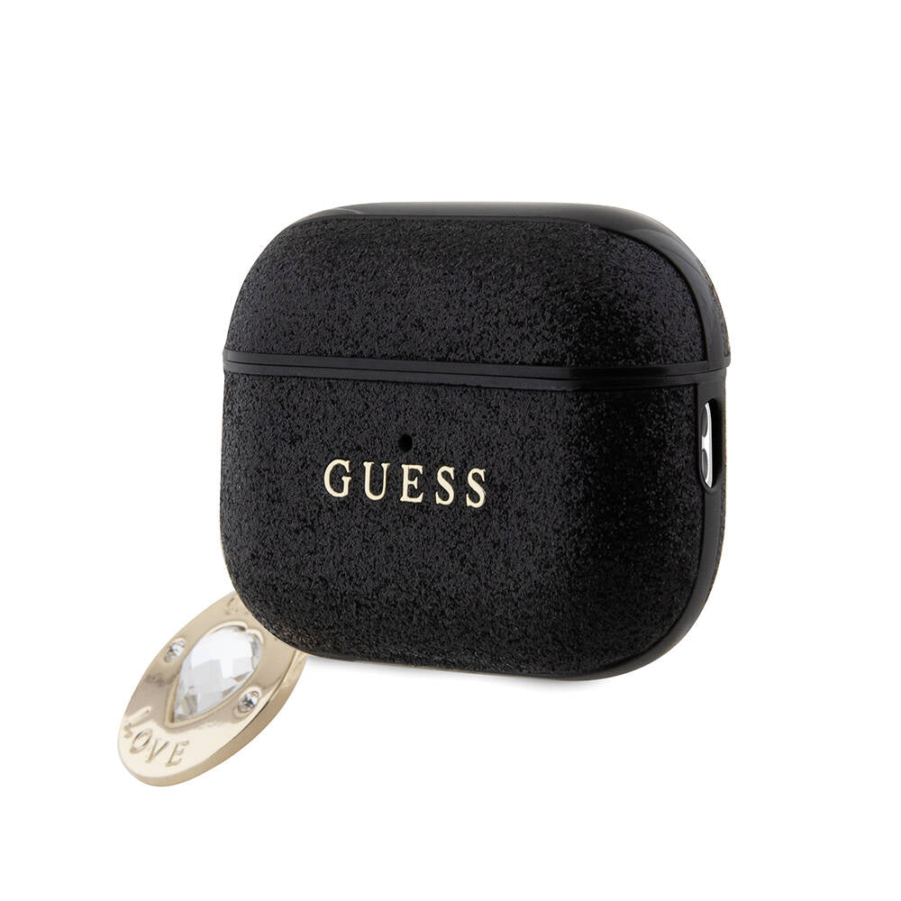 Apple Airpods Pro 2 Case Guess Original Licensed Glitter Diamond Heart Ornament Chain Cover Black