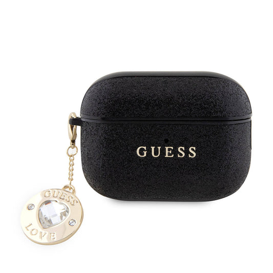 Apple Airpods Pro 2 Case Guess Original Licensed Glitter Diamond Heart Ornament Chain Cover Black