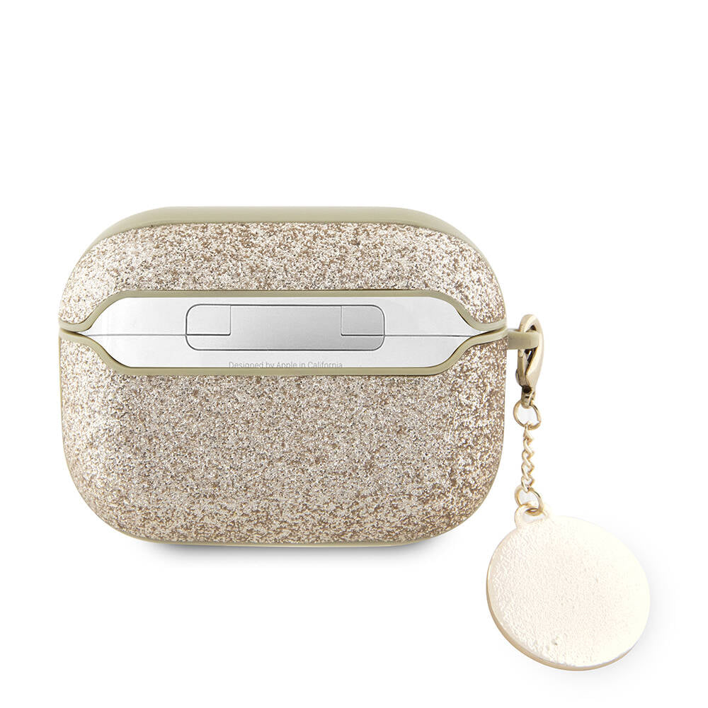 Apple Airpods Pro 2 Case Guess Original Licensed Glitter Diamond Heart Ornament Chain Cover Gold
