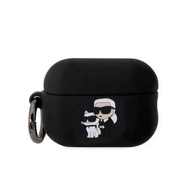 Apple Airpods Pro 2 Kılıf Karl Lagerfeld Orjinal Lisanslı Karl & Choupette 3D Silikon Kapak Siyah