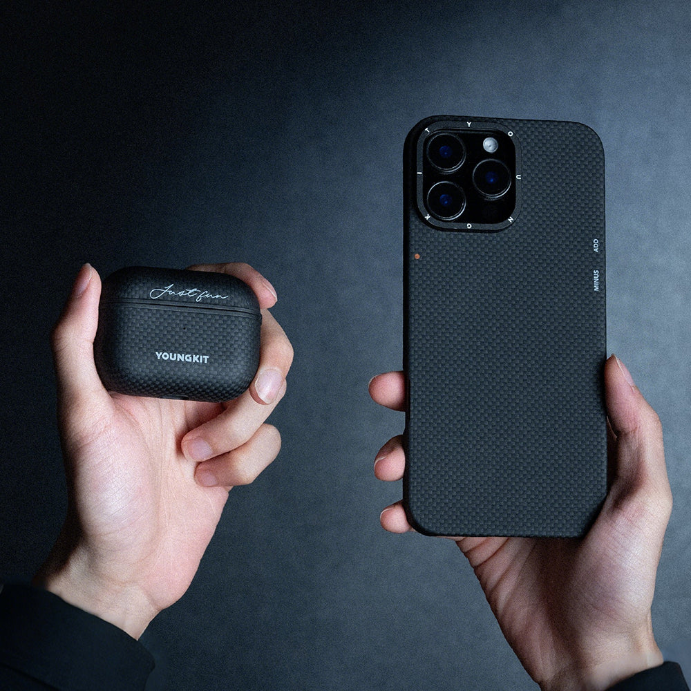 Apple Airpods Pro 2 Kılıf M-safe Şarj Özellikli Aramid Fiber Youngkit 1500D Kevlar Extreme Wing Serisi Kapak Siyah