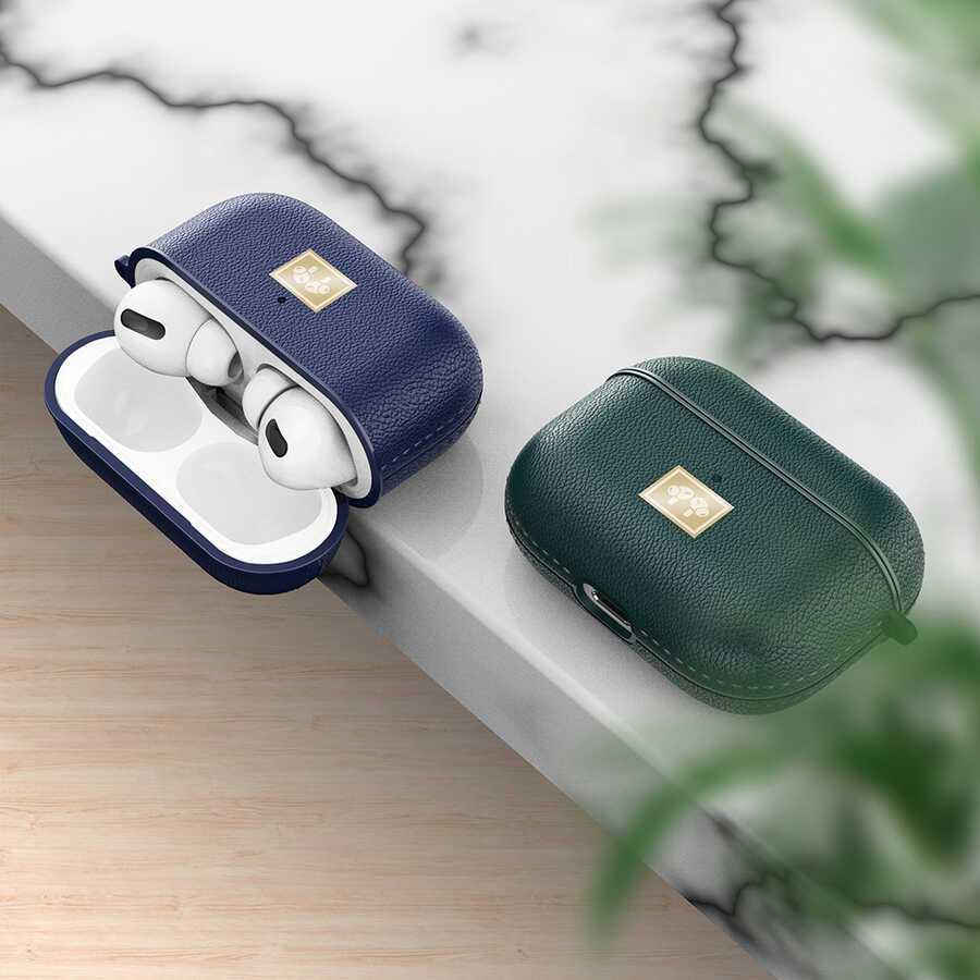 Apple Airpods Pro Kılıf Deri Görünümlü Askı Aparatlı Wlons Kılıf Koyu Yeşil