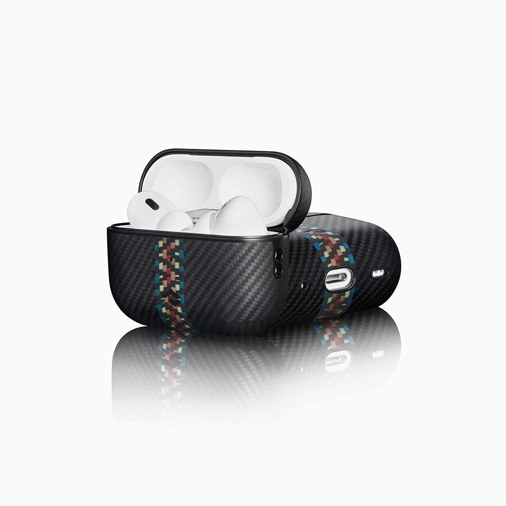 Apple Airpods Pro Kılıf M-safe Şarj Özellikli 600D Aramid Fiber Pitaka Orchestra Serisi Rhapsody Kılıf Siyah-Mavi