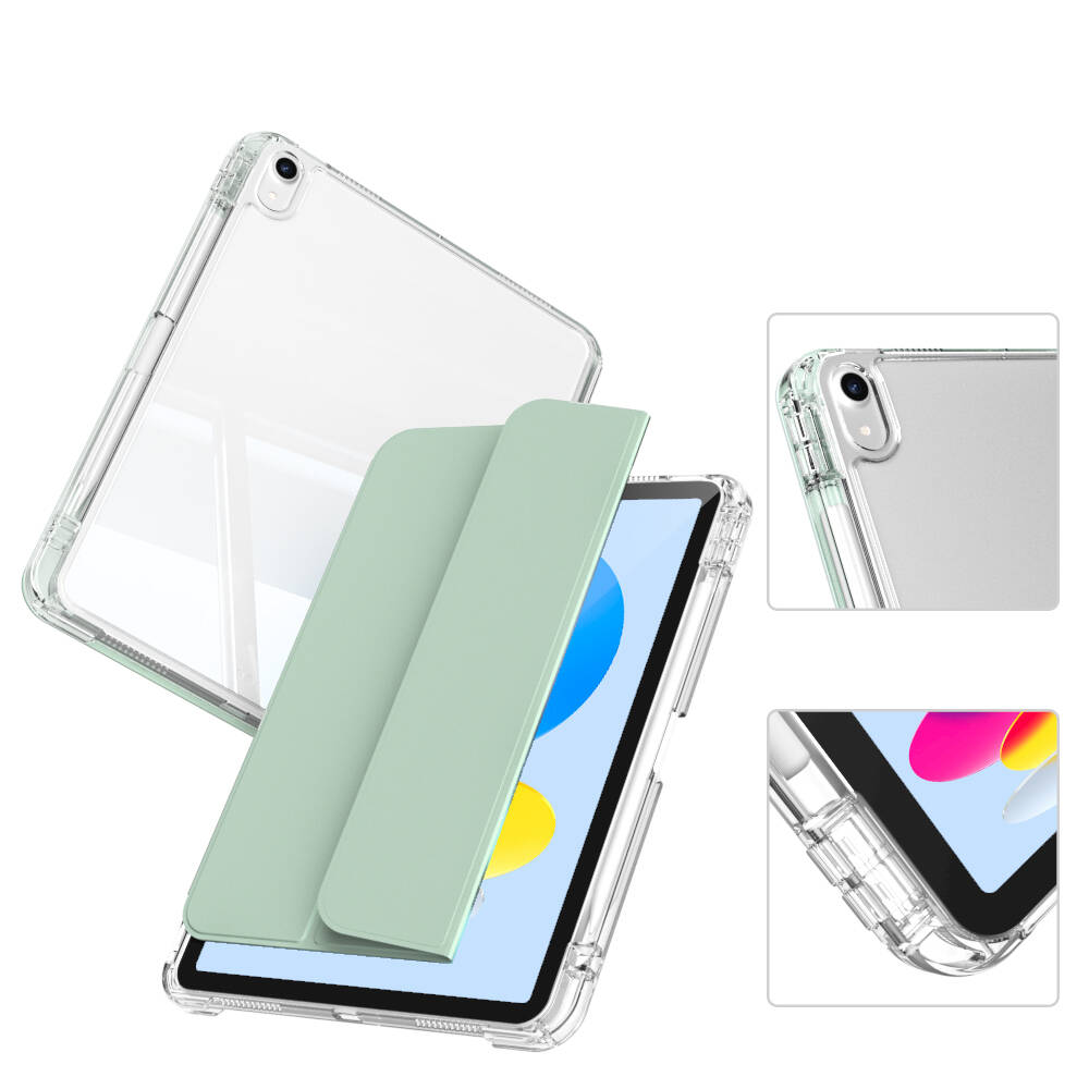 Apple iPad 11.Nesil 2025 Kılıf Magnetik Ayrılabilen Airbagli Zore Sliding Tablet Kılıfı Açık Yeşil