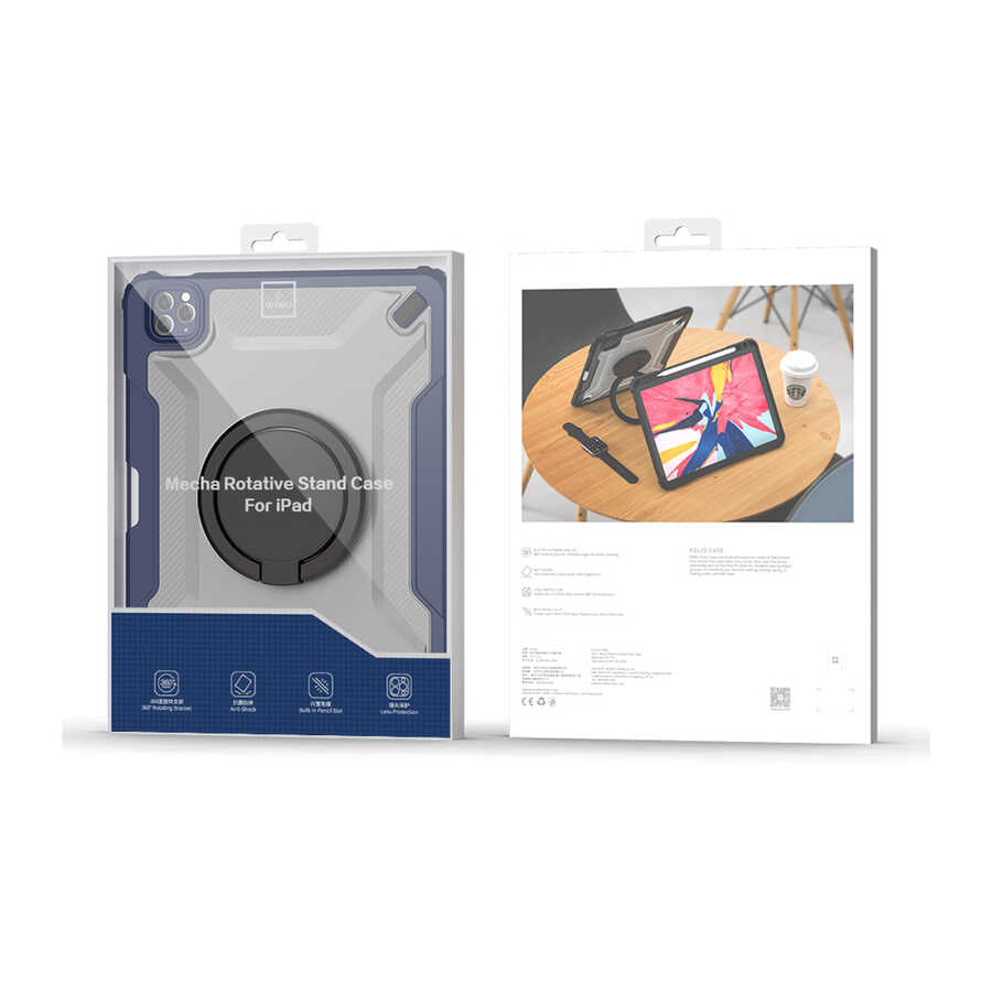 Apple iPad Air 10.9 2020 (4.Nesil) Wiwu Mecha Dönebilen Standlı Tablet Kılıfı Mavi