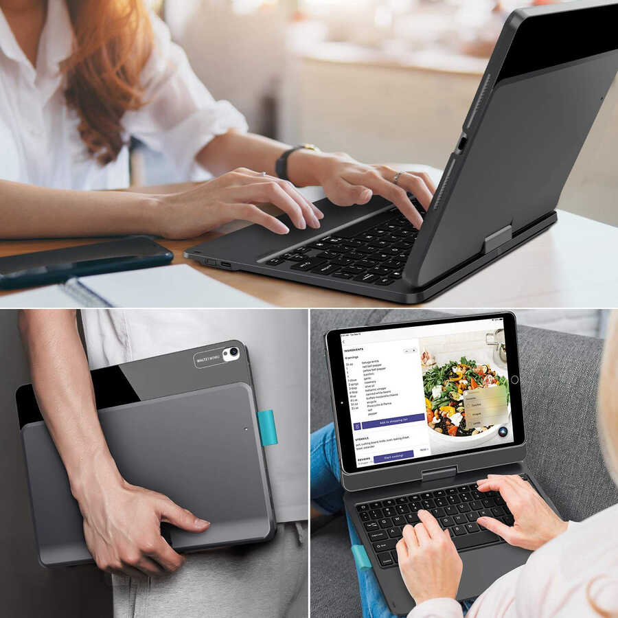 Apple iPad Air 10.9 2020 (4.Nesil) Wiwu Waltz Rotating Keyboard Kablosuz Dönebilen Klavye Siyah
