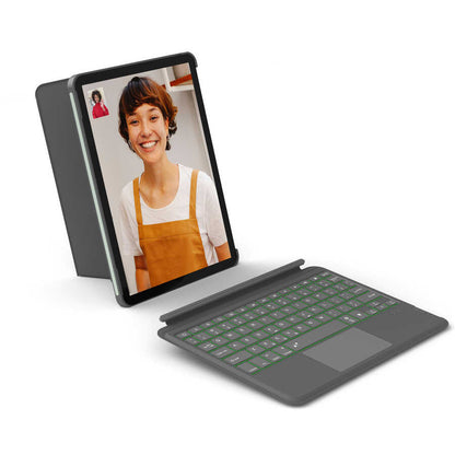 Apple iPad Air 10.9 2022 (5.Nesil) Wiwu Combo Led Işıklı Magnetik Standlı Klavyeli Kılıf Gri