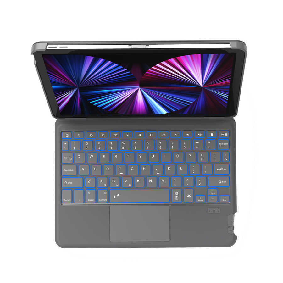Apple iPad Air 10.9 2022 (5.Nesil) Wiwu Combo Led Işıklı Magnetik Standlı Klavyeli Kılıf Gri