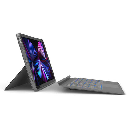 Apple iPad Air 10.9 2022 (5.Nesil) Wiwu Combo Led Işıklı Magnetik Standlı Klavyeli Kılıf Gri